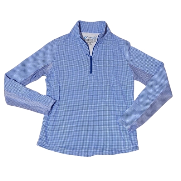 Ibkul Mini Gingham Check Print Long Sleeve Mock Neck UPF50+ Sun Shirt Size XS - Picture 3 of 8